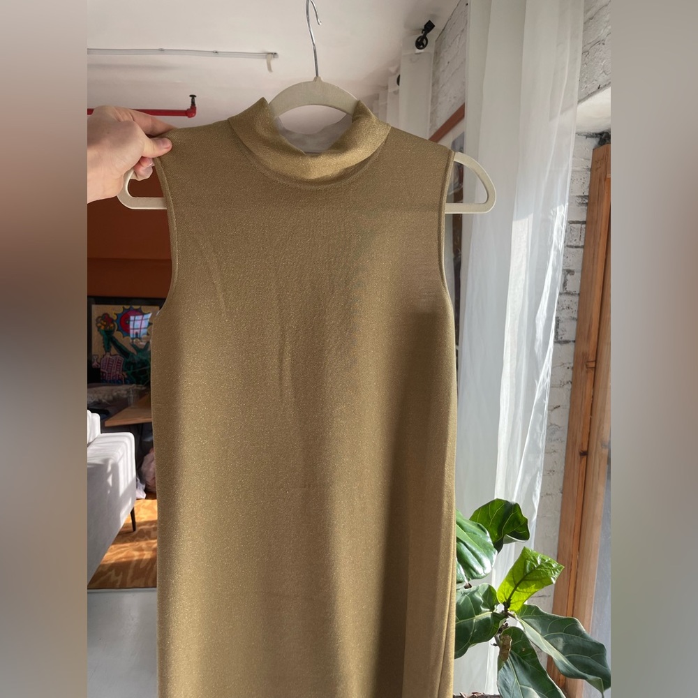 Max Mara Gold Shimmer Turtleneck Tank Dress